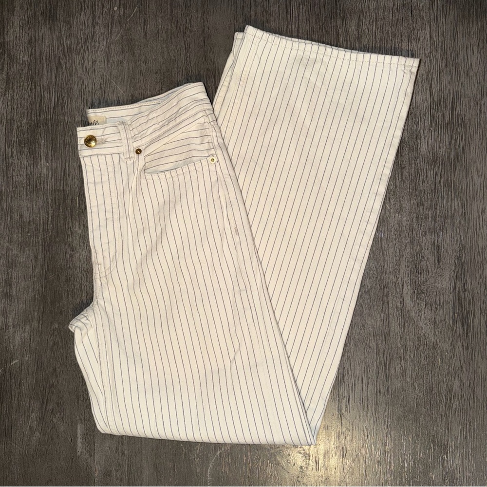 Madewell Low-Slung Baggy White Jeans with Blue Stripes
